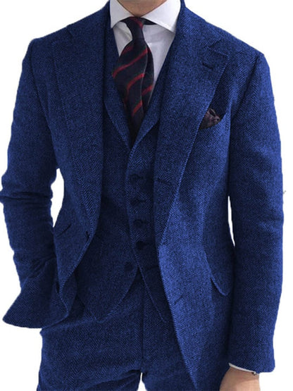 Men's Business Single-Breasted Solid Color Three-Piece Suit