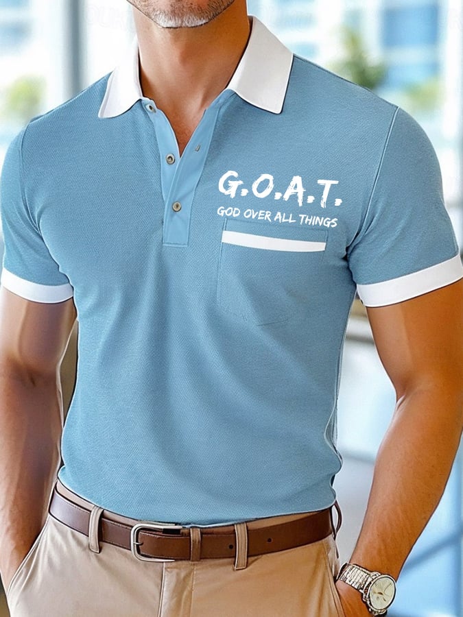 Men's Retro Faith Design Printed Comfortable And Breathable Casual With Pocket Polo Shirt