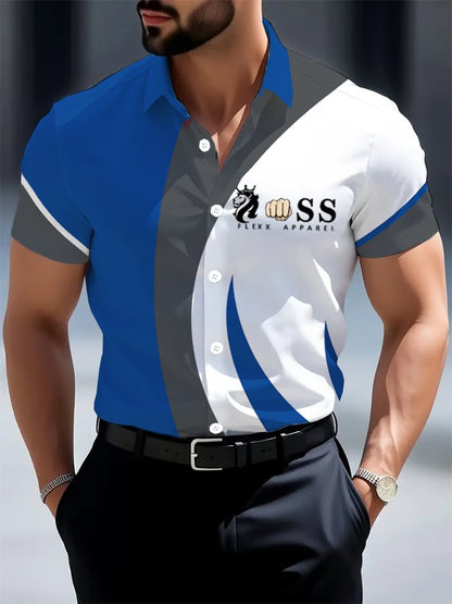 Men's Retro Letter Design Printed Business Short Sleeve Shirt