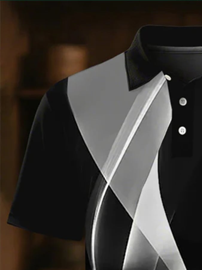 Men's casual wave cross letter print POLO shirt