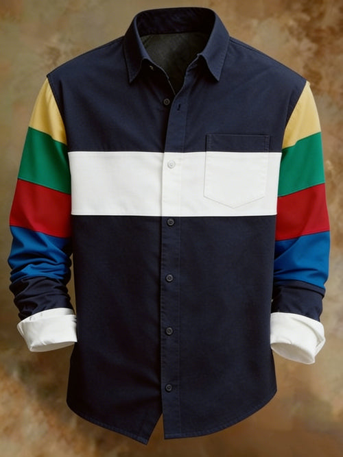 Men's Retro Striped Pattern Print Shirt