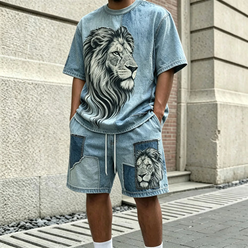 Men's Printed Round-Neck Short-Sleeve T-Shirt and Shorts Set