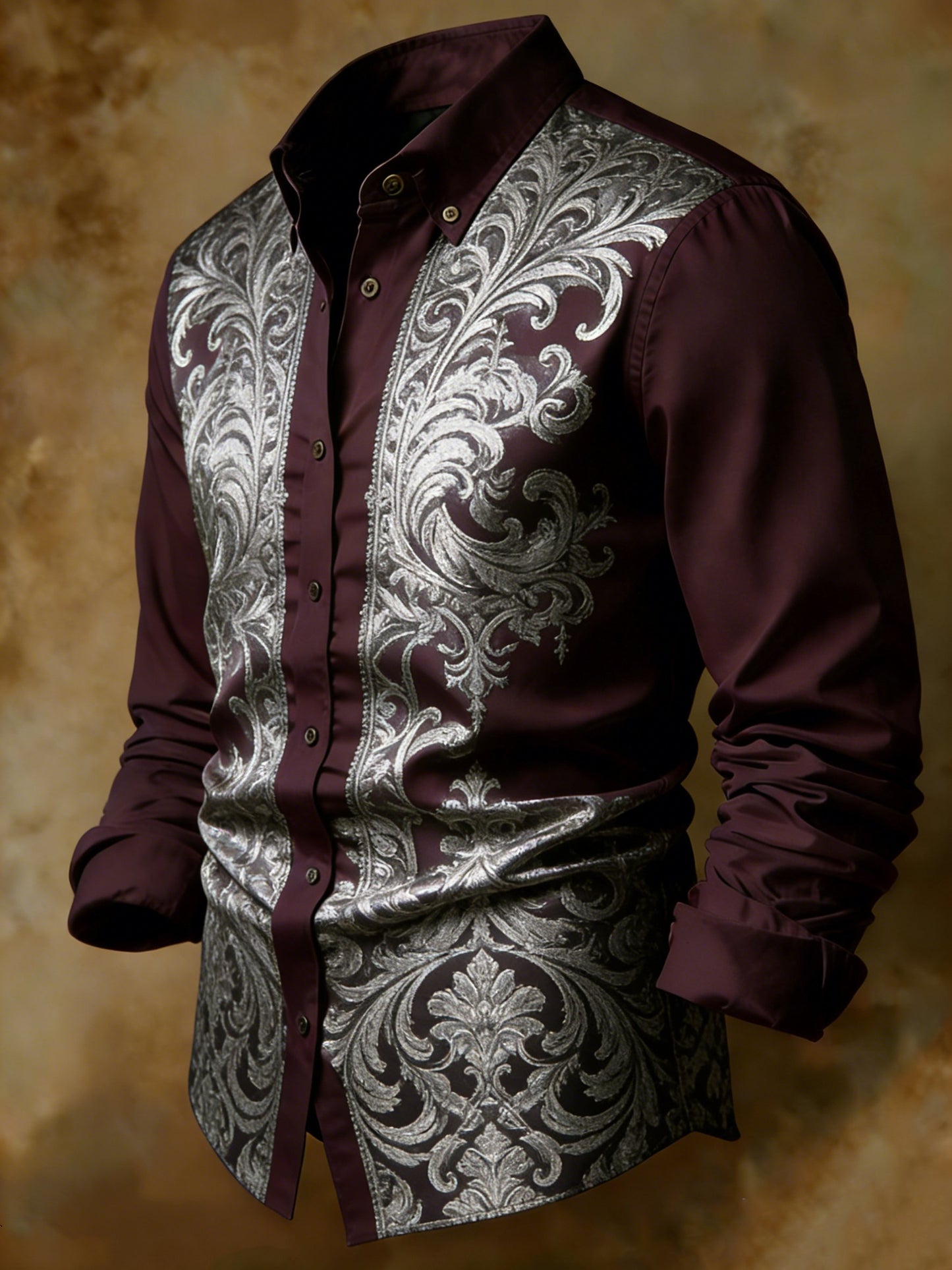 Gothic Baroque Silver Print Business Shirt