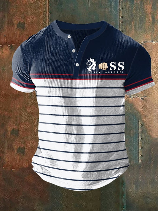 Men's Business Casual Contrast Color Waffle Henley Shirt