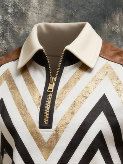 Men'S Fashionable Color-Block Printed Zip-Up Sweatshirt