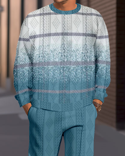 Men's Textured Jacquard Round Neck Casual Sports Set  012