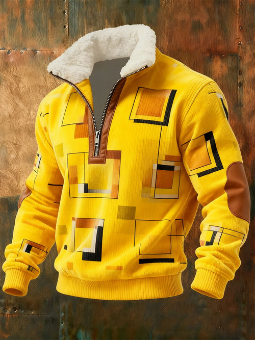 Men's Retro Geometric Quarter Zip Fleece Neck Sweatshirt