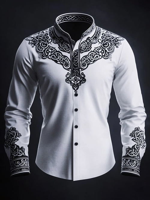 Men's Gothic Light Vintage Pattern Button Long Sleeve Shirt