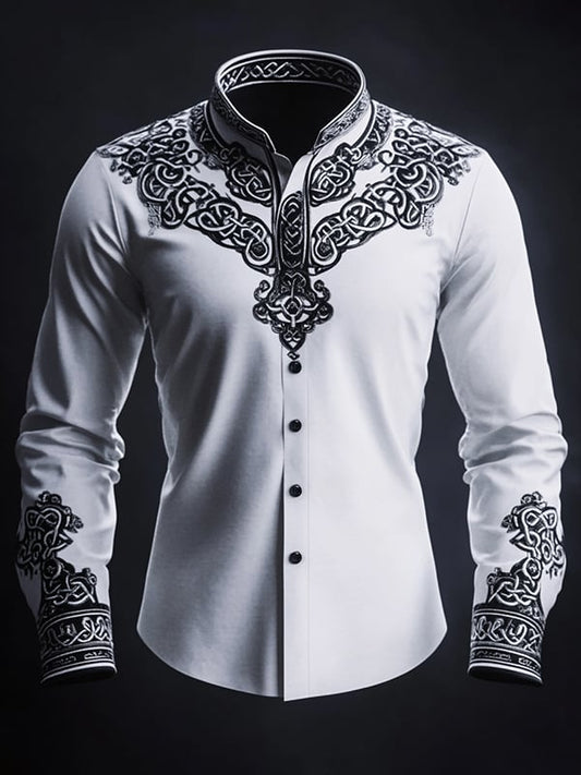 Men's Gothic Light Vintage Pattern Button Long Sleeve Shirt