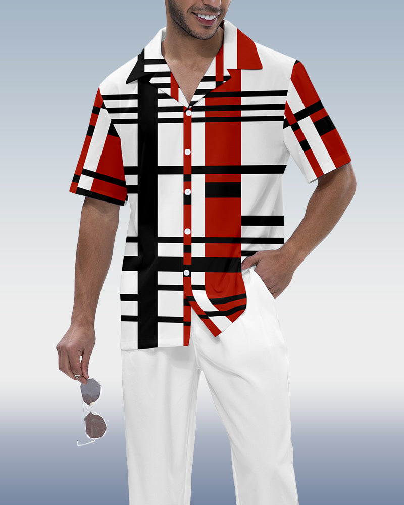 Rianmond Men's Art Print Short Sleeve Shirt Walking Set 390