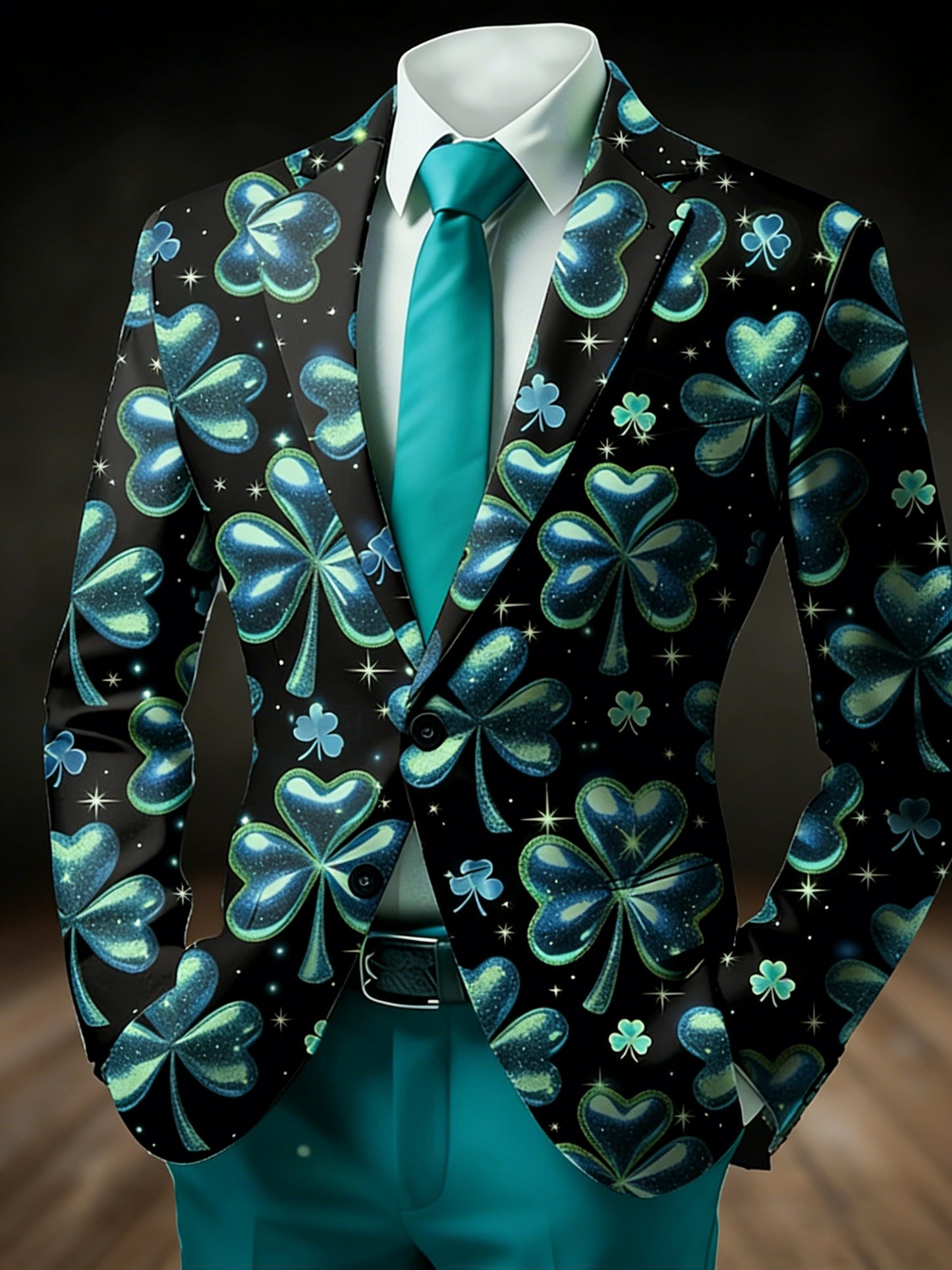 St. Patrick Men's Four Leaf Clover Blazer Jacket Coat Men's Vintage Coat Blazer with Graffiti