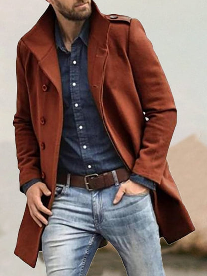 Men's Fashion Casual Standing Collar Double Breasted Faux Wool Coat