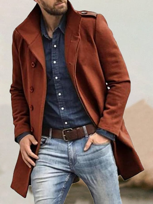 Men's Fashion Casual Standing Collar Double Breasted Faux Wool Coat