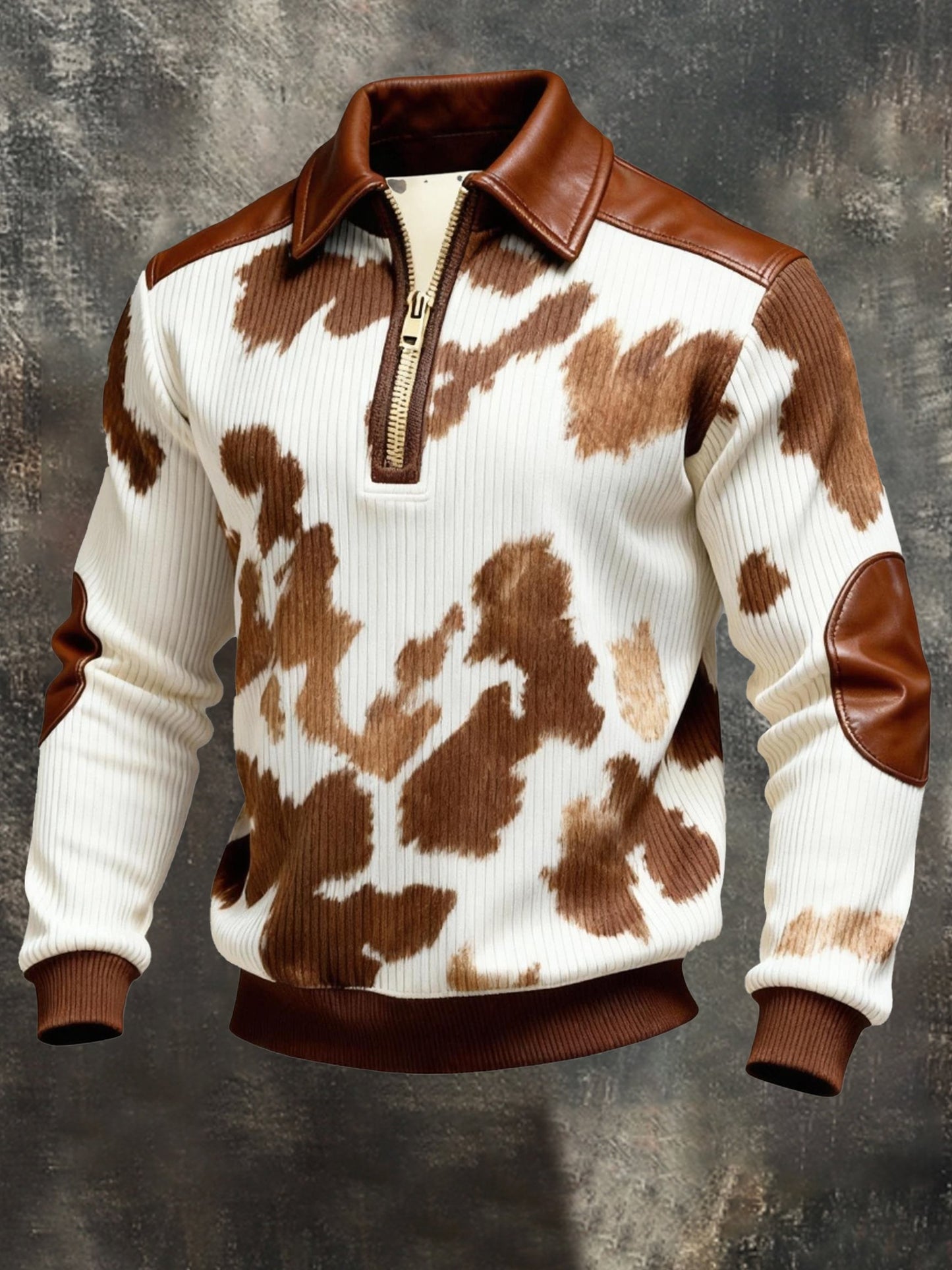 Men's Vintage Color-Block Printed Zip-Up Hoodie