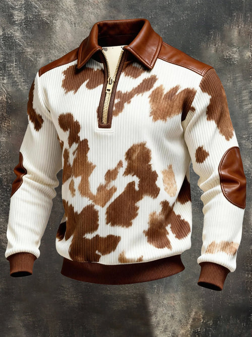 Men's Vintage Color-Block Printed Zip-Up Hoodie
