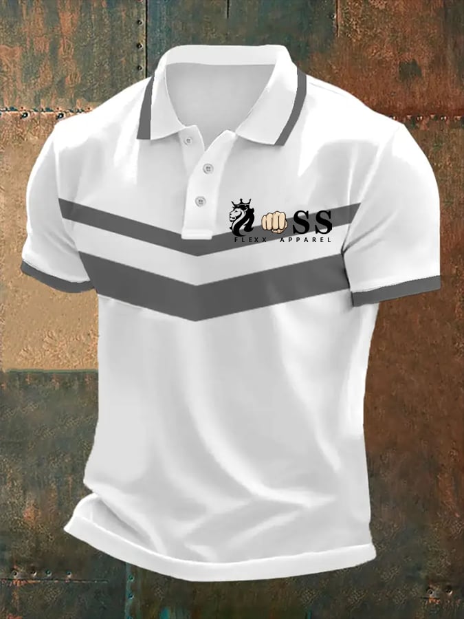 Men's Retro Letter Print Casual Polo Shirt