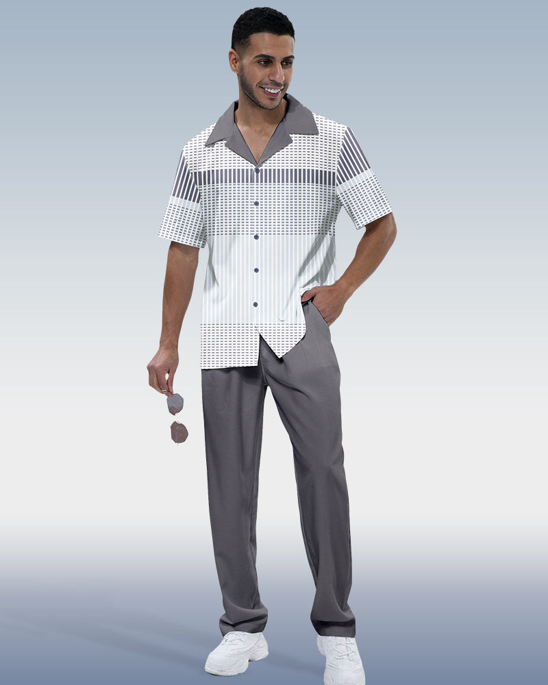 Rianmond Men's Gray Gradient Short Sleeve Walking Suit