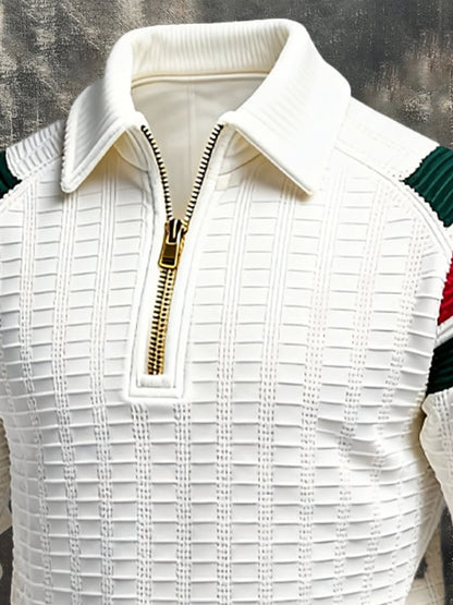 Men's Retro Color Block Print Zipper Sweatshirt