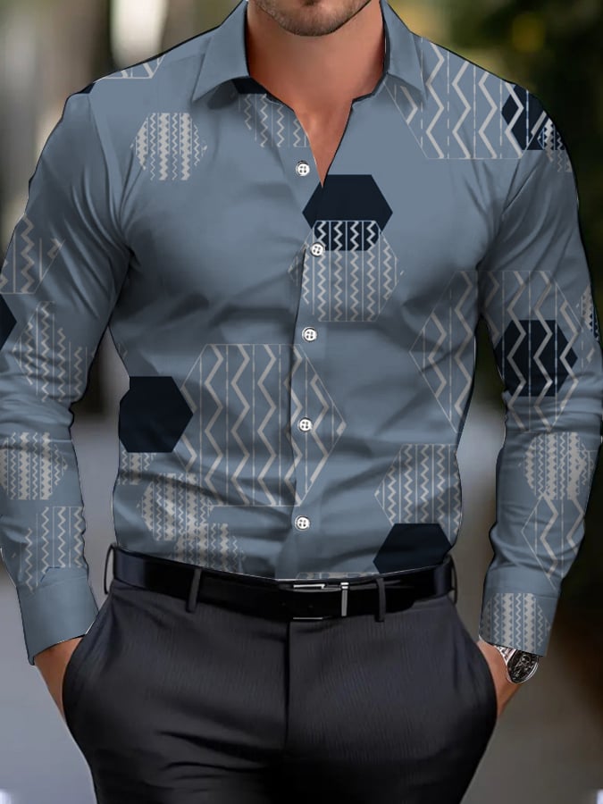 Men's Business Style Geometric Print Shirt