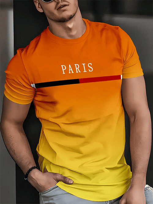Men's Business Stripe Logo Print Short Sleeve T-Shirt