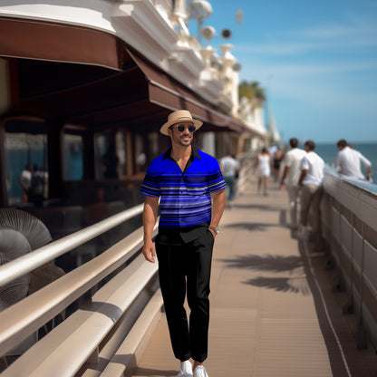 Men's pinstripe colorblock short-sleeved shirt casual wear 1666