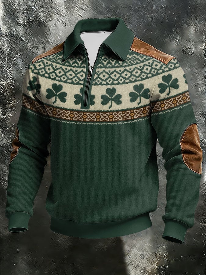 Men's Vintage St. Patrick's Day Print Casual Zipper Sweatshirt