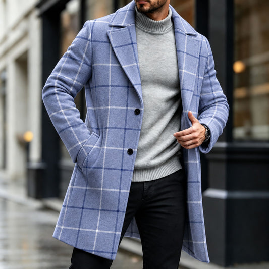 Men's Checkered Wool Overcoat