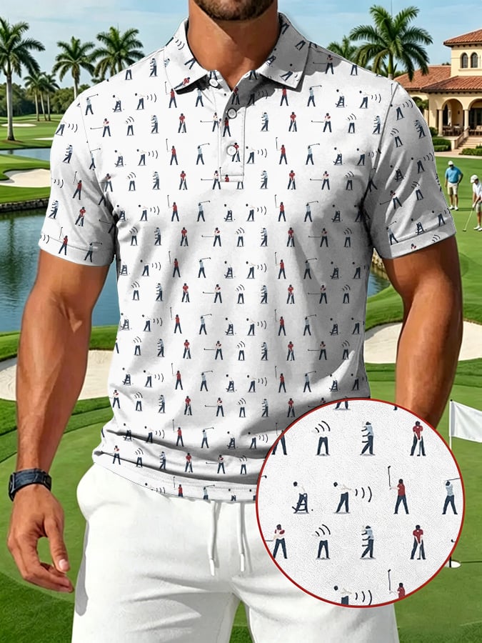 Golfer Swing Men's Printed Casual Polo Shirt