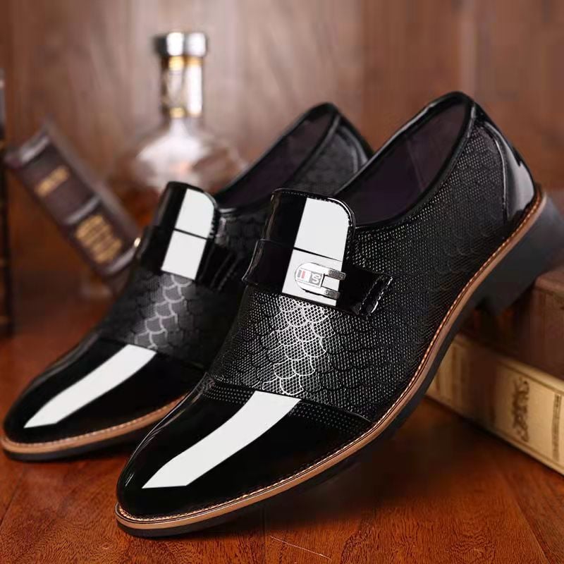 Men's Business Formal Casual Embossed Patchwork Loafers Faux Leather Patant Shoes