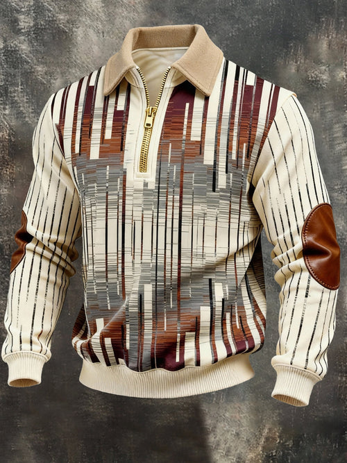 Men's Vintage Color-Block Printed Zip-Up Hoodie