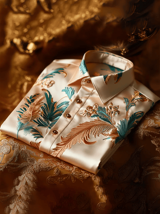 Men's Satin Luxe Print Short Sleeve Button Shirt