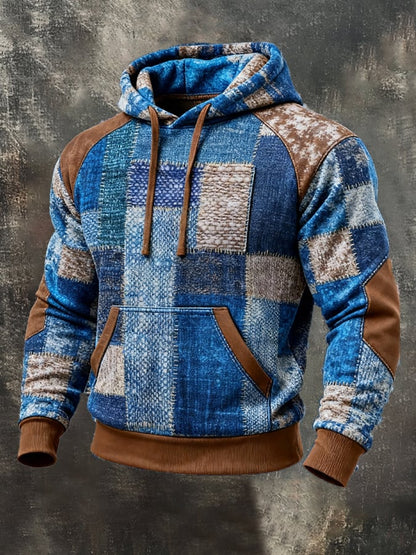Men's Retro Distressed Color Block Print Casual Long Sleeve Sweatshirt