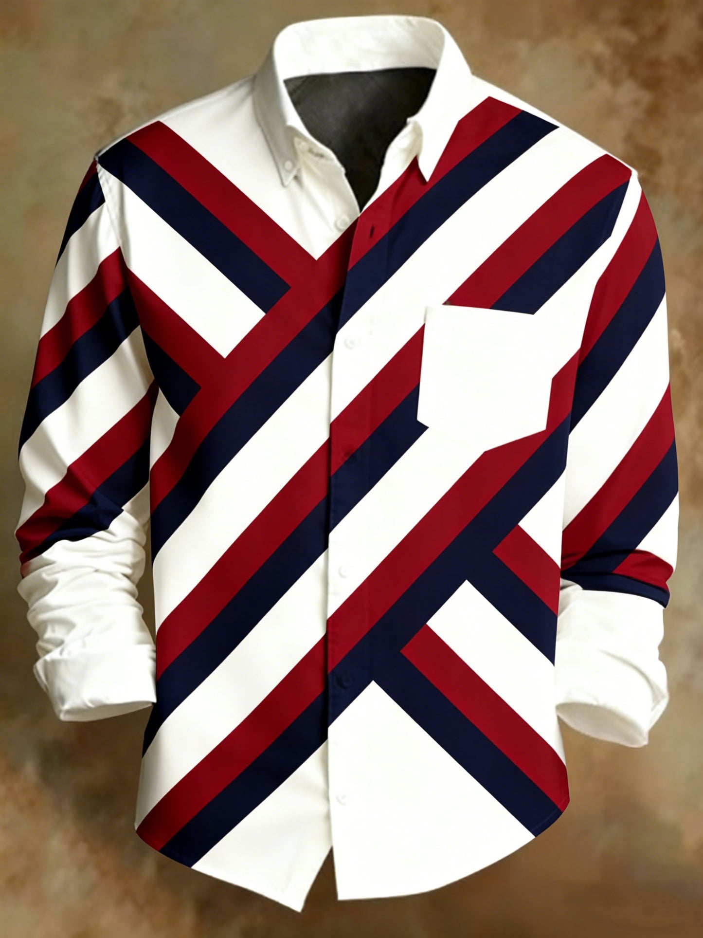 Men's Retro Abstract Art Print Colorblock Pattern Business Style Shirt