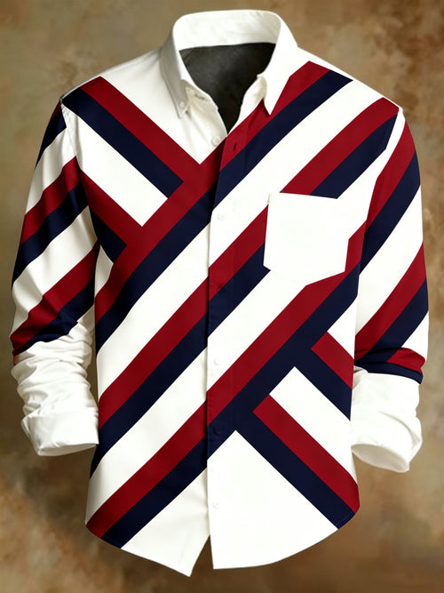 Men's Retro Abstract Art Print Colorblock Pattern Business Style Shirt