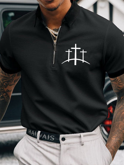 Men's Faith Cross Printed Casual Polo Shirt