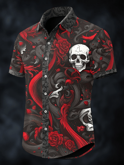 Men's Dark Skull Print Vintage Casual Shirt