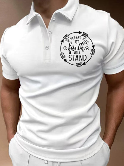 In Oceans Deep My Faith Will Stand Men's Short Sleeve Casual Printed POLO Shirt