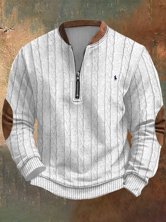 Men's Retro Business Print Zip Collar Sweatshirt