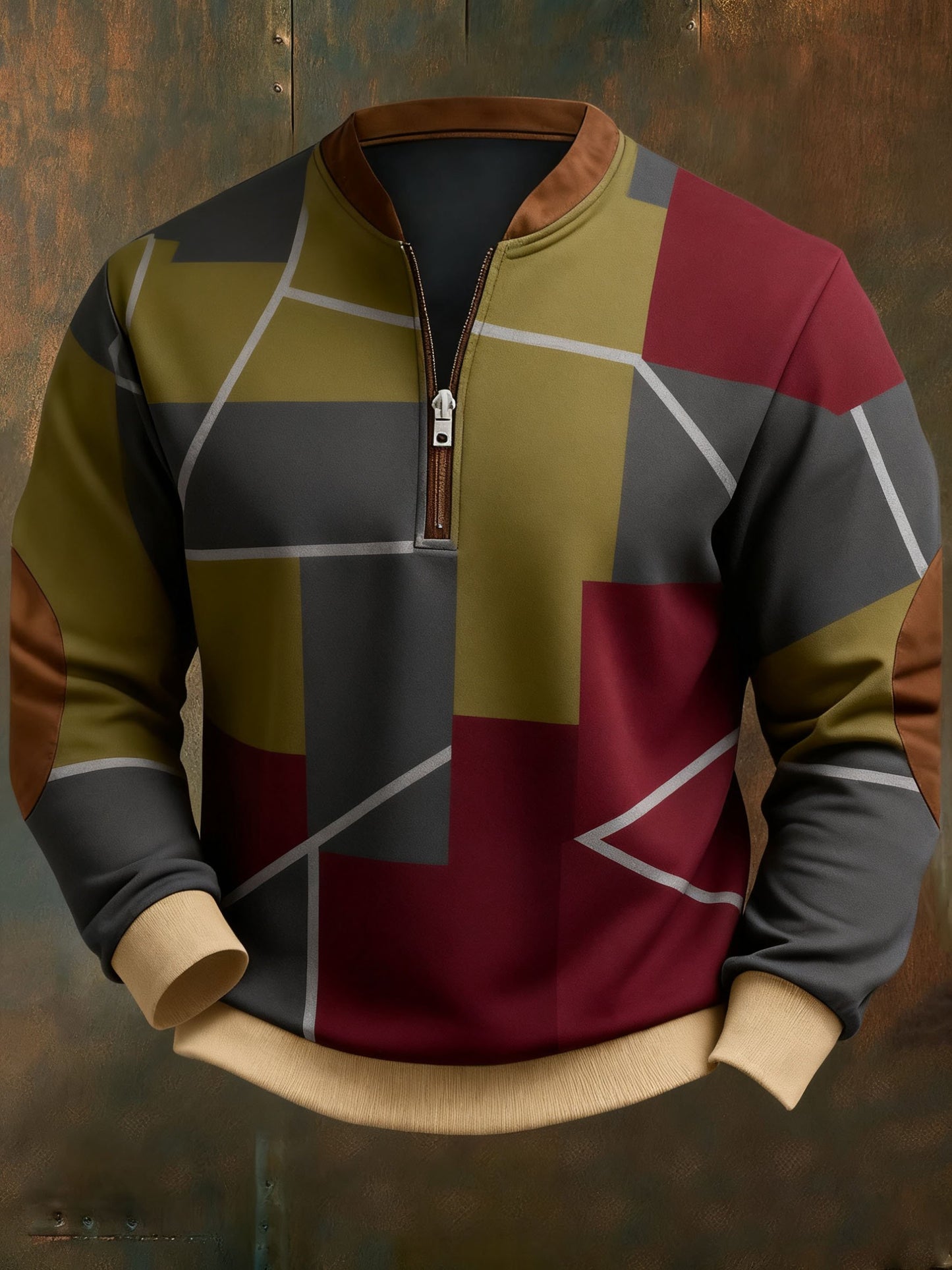 Men's Casual Geometric Color Block Print Sweatshirt