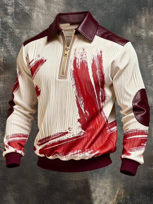 Men's Vintage Color-Block Printed Zip-Up Hoodie