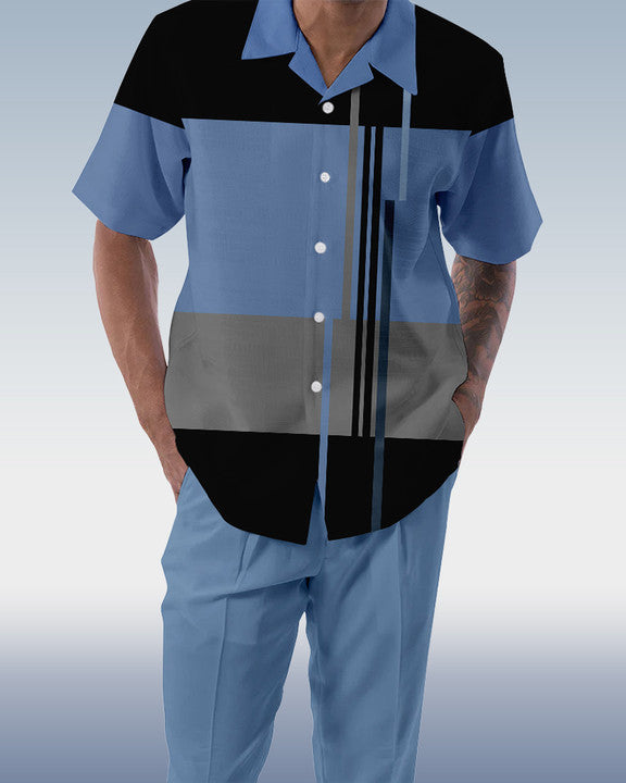 Rianmond Men's Color Matching 2-Piece Short Sleeve Walking Suit 189