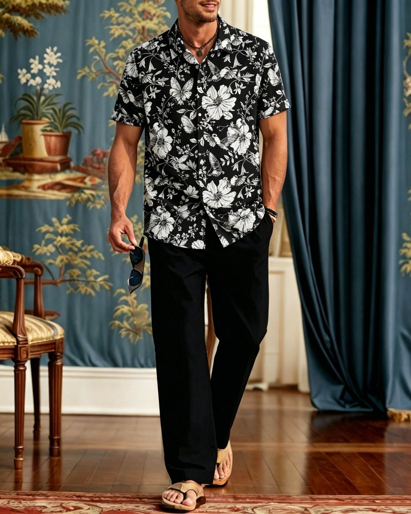 Men's Elegant Retro Lines Short-Sleeve Walking Set