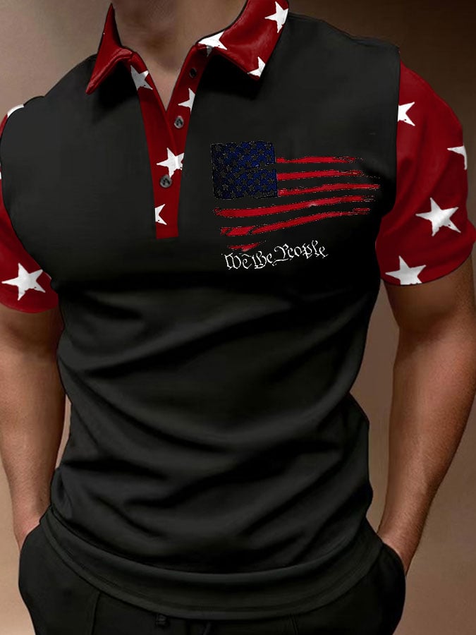 Men'S Flag Print Polo Shirt