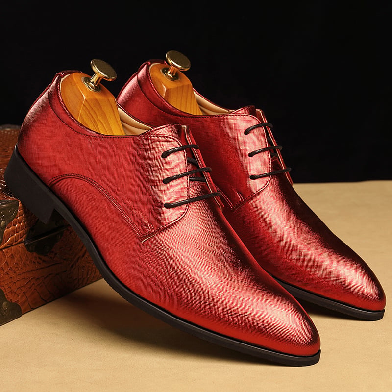 Men's Business Casual Lace-up Pointed Toe Faux Leather Shoes