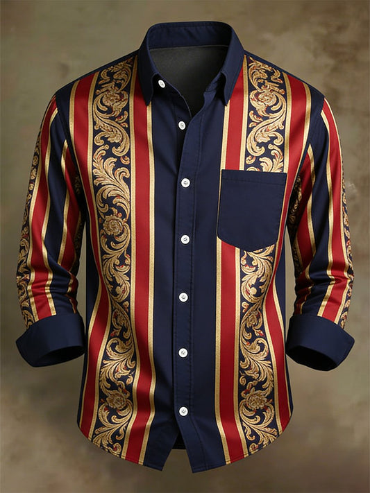 Men's Retro Business Casual Baroque Striped Long-Sleeved Shirt