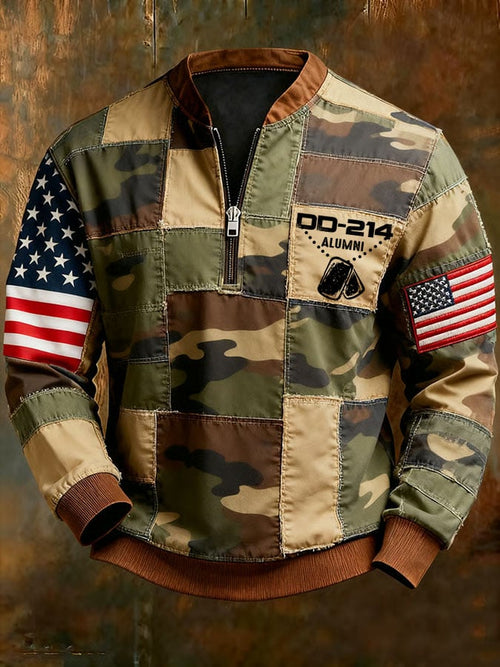 Men's Vintage DD-214 Print Zip-Up Sweatshirt