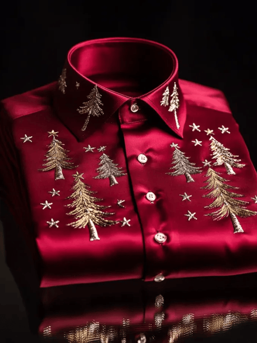 Men's Luxury Romantic Contrast Color Print Long Sleeve Shirt