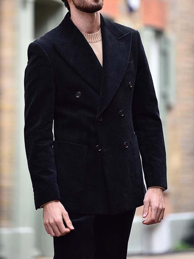 Men's Retro Double Breasted Pocket Design Gentleman Business Suit Jacket