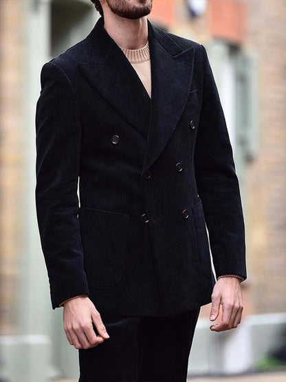 Men's Retro Double Breasted Pocket Design Gentleman Business Suit Jacket
