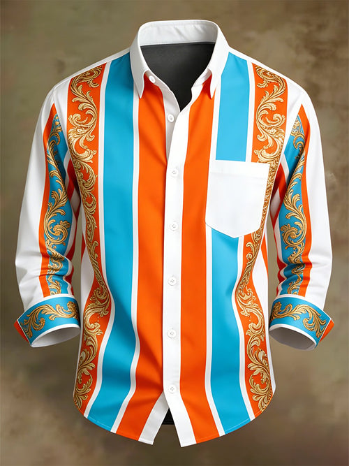 Men's Retro Business Casual Baroque Striped Long-Sleeved Shirt